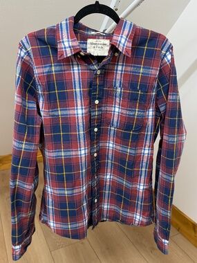 Abercrombie & Fitch Navy, Red, Yellow Plaid Button-Down Shirt